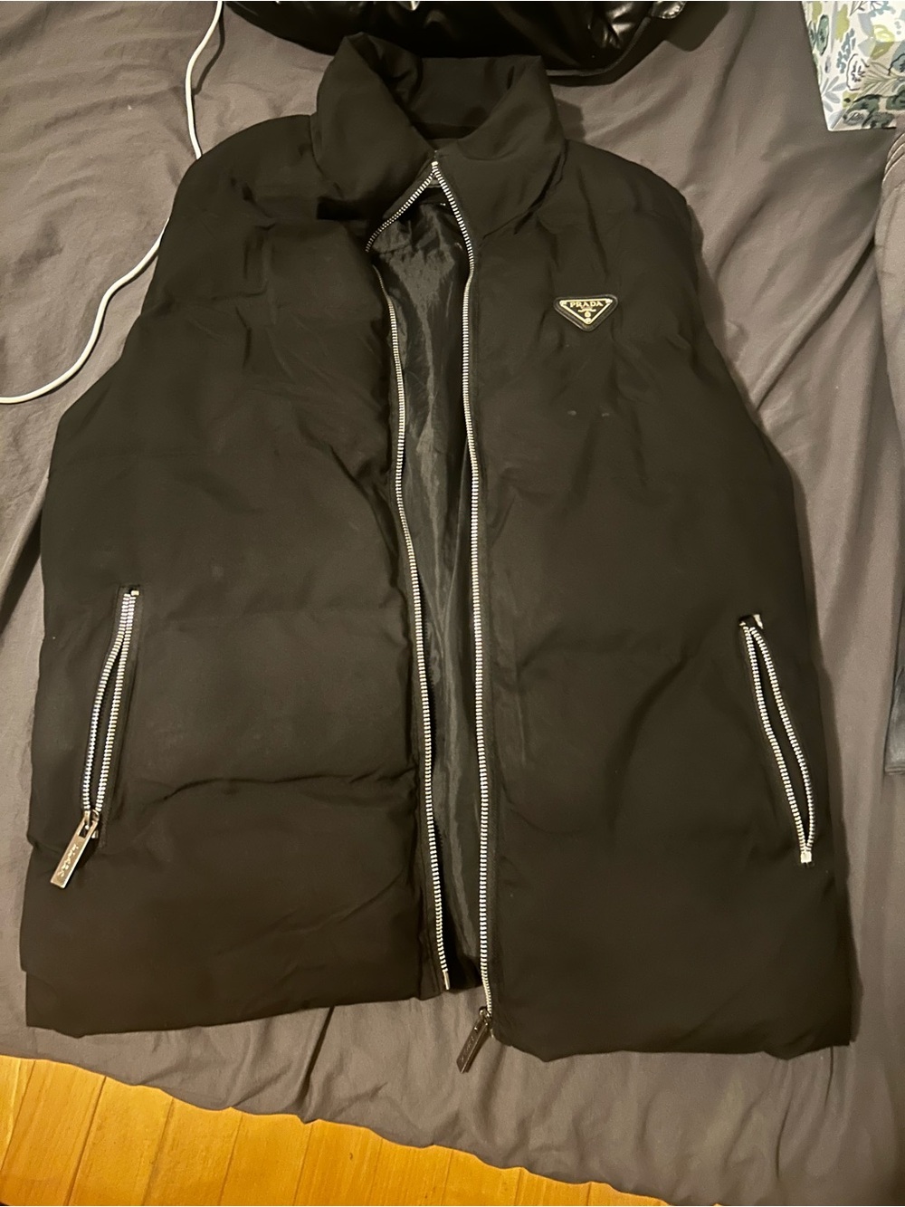 Prada Black Men's Puffer Vest size medium left pocket zipper missing